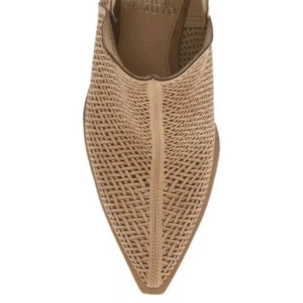 Vince Camuto Gibbela Woven Leather Booties in Tortilla Taupe